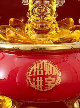 黄色陶瓷罐聚宝盆中式家用灶台摆件玄关招财进宝缸化解厨房西北角