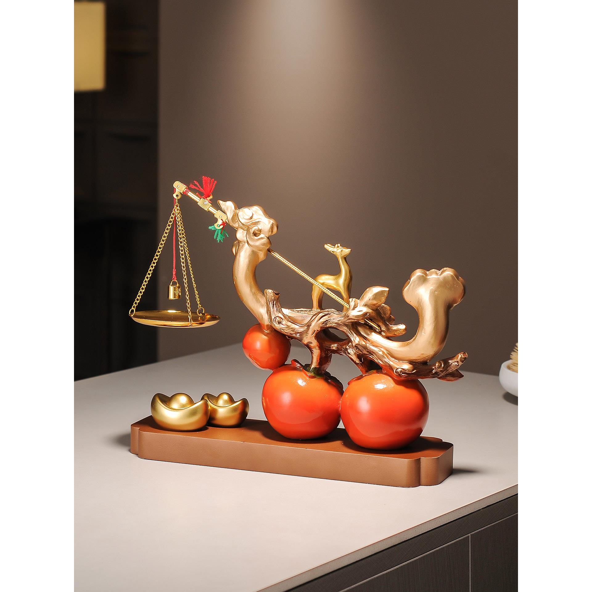 柿柿称心如意招财摆件玄关客厅电视柜乔迁搬家礼物轻奢高档装饰品 - 图3