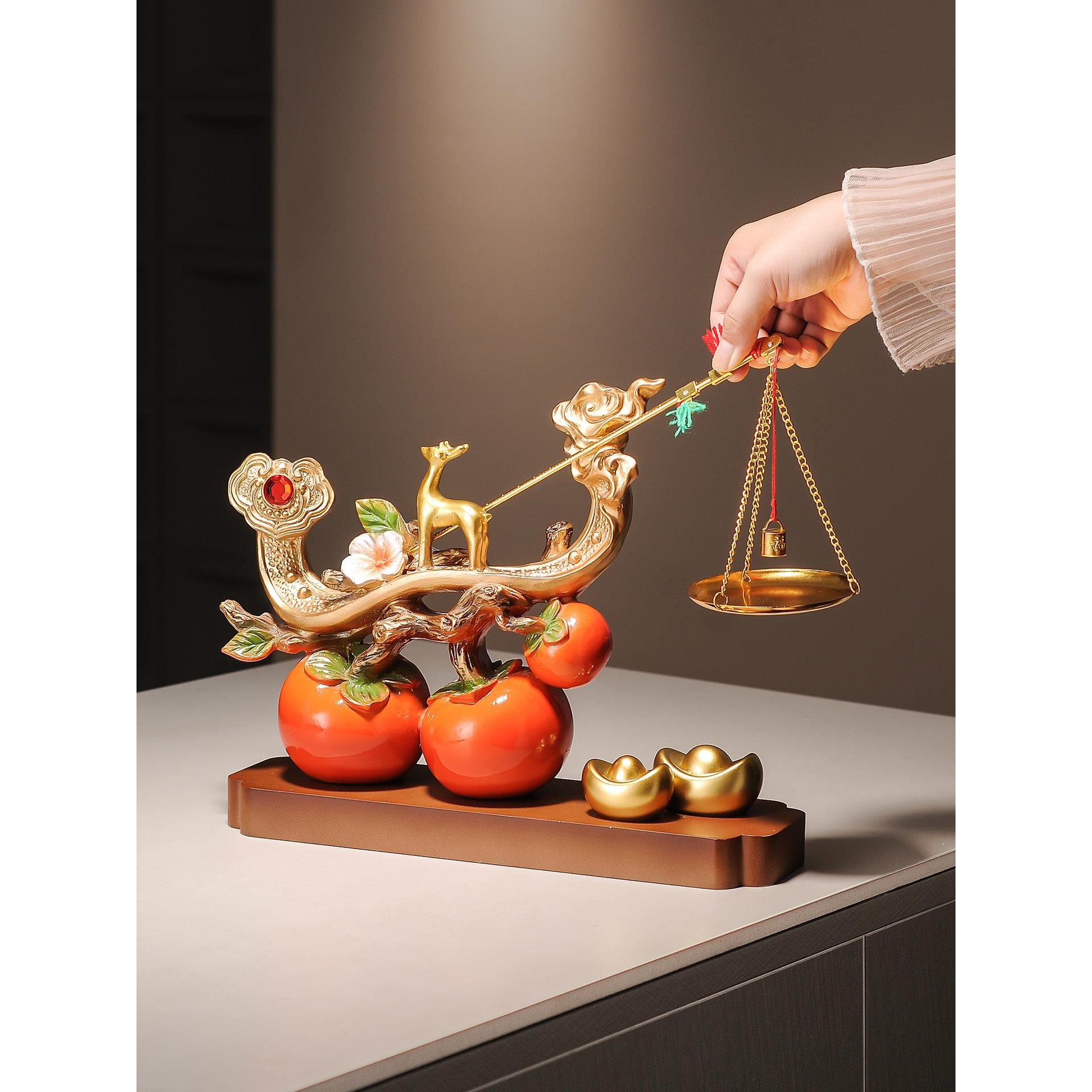 柿柿称心如意招财摆件玄关客厅电视柜乔迁搬家礼物轻奢高档装饰品 - 图1