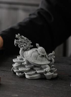 创意龙龟摆件鱼缸造景办公室桌面玄关装饰中式瑞兽金钱母子龟茶宠