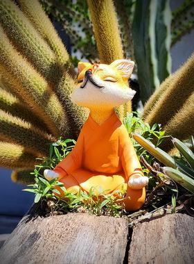 白色九尾狐狸小摆件多肉植物花盆造景治愈系解压情绪汽车载装饰品