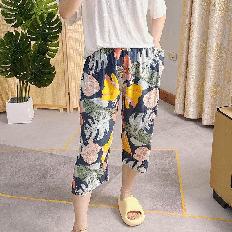 棉绸睡裤女夏季七分裤绵绸大尺码宽松加大新款人造棉妈妈家居花裤,淘宝优惠券,粉丝福利购,淘宝优惠卷
