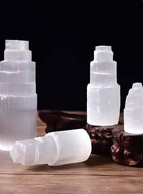 天然透石膏摩洛哥柱子灯塔桌面摆件矿石家居装饰客厅水Z晶消磁摆