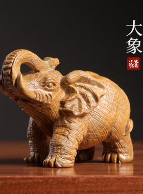 [吉象如意]绿檀木紫檀木雕实木雕刻大象犀牛河马摆件动物桌面摆件