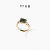 RJF Qingshan Hotan Jade Sugar Cube Ring Jade S925 Silver Inlaid Green Fashionable Temperament Ring
