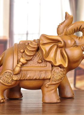 实木雕招财纳福大象摆件客厅玄关博古架新房摆设公司商铺开业礼品