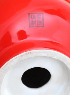 景德镇陶瓷器中国红牡丹蔓带葫芦红色风水花瓶客厅摆件家居饰品