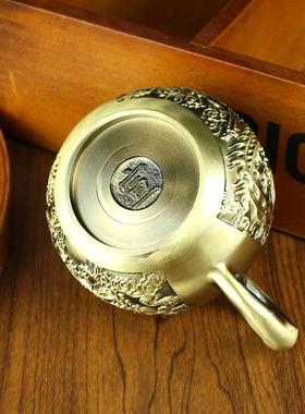 黄铜龙凤山水茶壶家居茶桌茶具纯铜摆件龙凤呈祥小茶壶会销礼品