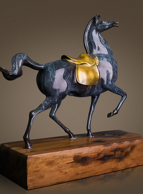 铜金岁月铜马摆件创意工艺品新中式马上金安客厅办公室家居饰品