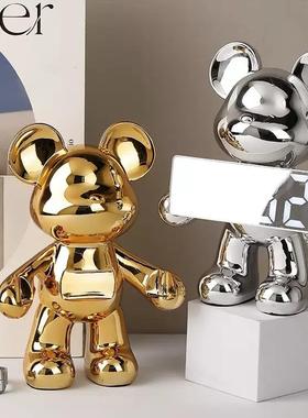 创意卡通暴力熊钟表软装高档摆件卧室客厅玄关电视柜桌面装饰礼品