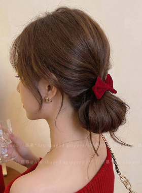 新年红色蝴蝶结发圈女高级感