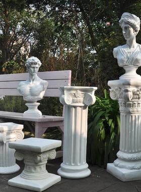欧式白色罗马柱摆件底座石膏大花盆婚庆庭院花园装饰花架阳台路引