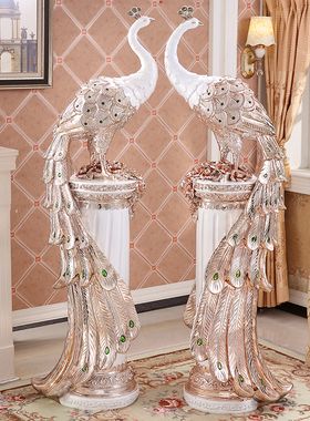 欧式客厅电视柜旁边落地摆件孔雀大型创意家居装饰品乔迁新居礼物