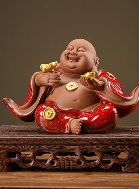 新中式禅意陶瓷大肚弥勒佛摆件笑佛家居客厅玄关办公室装饰品礼品