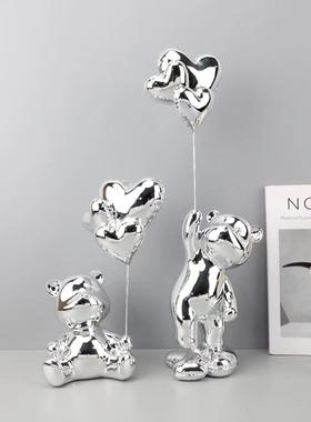 现代简约网红电镀气球爱心熊摆件玄关客厅样板间电视柜家居装饰品
