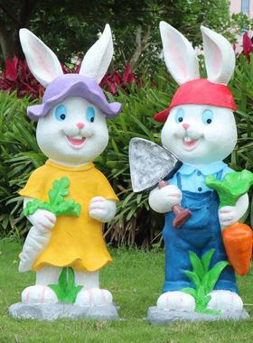 花园庭院卡通兔子花缸摆件玻璃钢雕塑小区幼儿园花盆草坪装饰造景