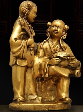 和合二先黄铜摆件家居客厅卧室婚房装饰品婚姻新婚结婚礼物工艺品