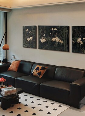 法式中国风仙鹤装饰画中古风高级感客厅沙发背景墙挂画竹子复古画