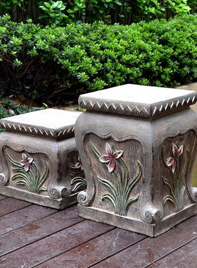 户外草坪花园石墩石凳仿古柱花缸中式庭院阳台院子装饰布置摆件