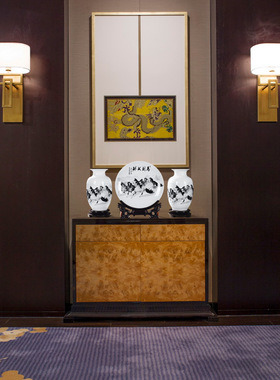 酒柜装饰品小花瓶摆件三件套挂盘中国风中式客厅玄关书房摆设插花