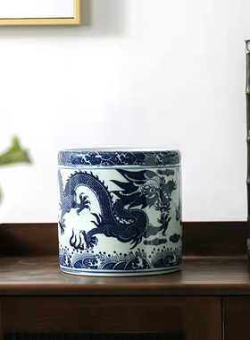 景德镇陶瓷器仿古青花瓷笔筒花瓶花插 办公室书房装饰品摆件礼品