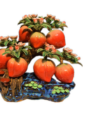 石湾公仔陶瓷寿桃创意家居客厅博古架电视柜饰品摆件植物工艺礼品