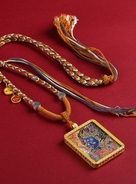 五爷唐卡吊坠描金大黑天八大守护唐卡挂件佛牌饰品挂坠子