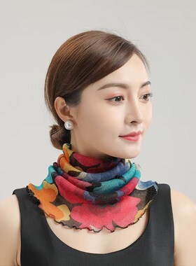 百变防晒丝巾女春夏挂耳式护脖套薄款围脖时尚围巾多功能纱巾花朵