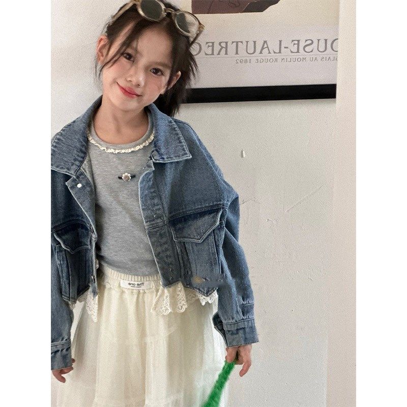 韩国童装女童短款牛仔外套25春秋儿童夹克外套蕾丝花边学生小个子,淘宝优惠券,粉丝福利购,淘宝优惠卷