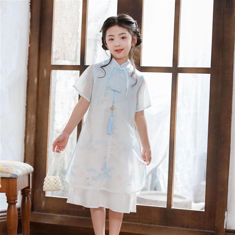 女童夏装旗袍连衣裙2025新款儿童汉服高端雪纺裙子女孩夏季公主裙,淘宝优惠券,粉丝福利购,淘宝优惠卷