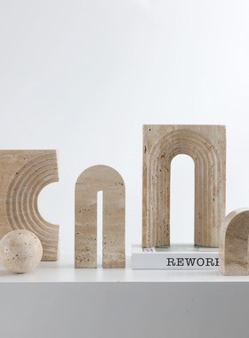 客厅酒店样板房桌面软装中古黄E洞几何摆件书立简约北欧风