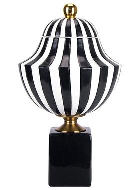 家居装饰品现代简美欧p法式新古典轻奢样板间黑色竖纹奖杯陶瓷摆