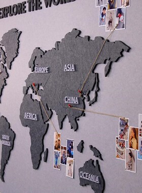 抽象世界地图造型毛毡板照片墙公司文化墙贴家R庭走廊装饰旅行记