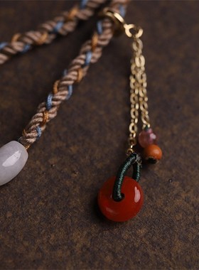 手工编织项链男女民族风棋楠沉香木新中式复古毛衣链文艺挂件