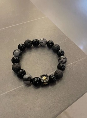 黑色串珠男士手链女款小众设计感冷淡风国潮情侣闺蜜手串饰品