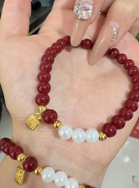 仿朱砂手串女高颜值珍珠手链新款蛇年珍珠手链送妈妈