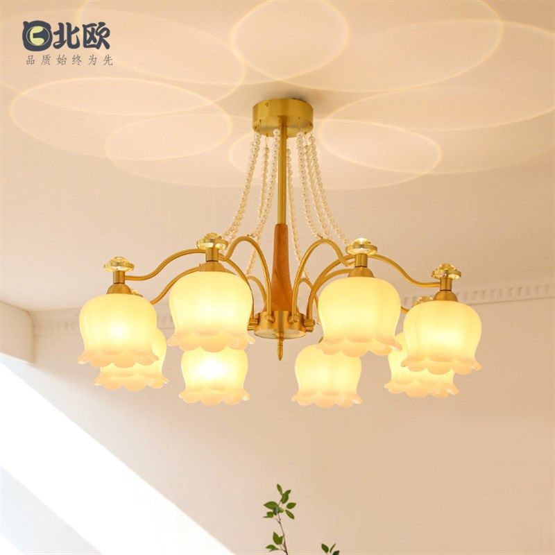 法式复古全铜吊灯8头艺术玻璃灯罩美式复古田园客厅卧室饭厅灯具,淘宝优惠券,粉丝福利购,淘宝优惠卷
