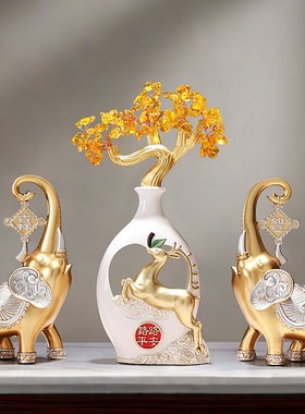 发财树大象摆件一对客厅摇钱树办公室酒柜装饰品乔迁新居开业礼物