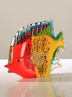 艺术玻璃热带鱼动物招财摆件轻奢客厅样板房玄关装饰年年有余送礼