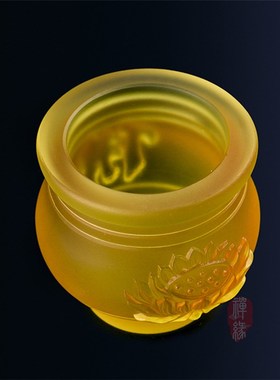 圣水杯供佛用品 古法琉璃供水杯 佛字F莲 花贡水杯 大悲水 净水杯