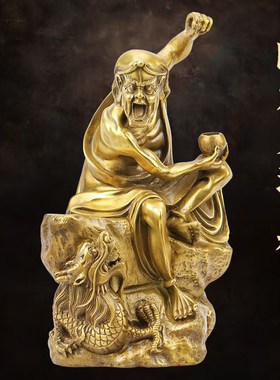 善缘堂 十八罗汉铜像伏虎降龙像黄铜家用客厅装饰桌面工艺品摆件