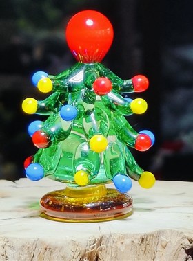 淄博琉璃手工艺品实心圣诞树摆件桌面家居氛围感书桌装饰摆放礼物