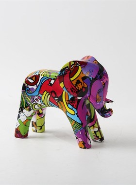 树脂工艺品彩色动物大象装饰品桌面摆件抽象创意装饰家居摆件品