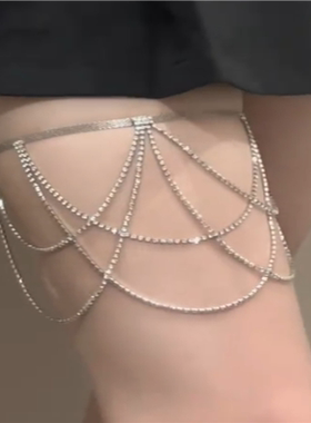 zoozmomo超闪水钻流苏腿链女欧美风性感腿环嘻哈潮多层脚链身体链