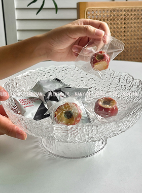 日式锤纹玻璃水果盘家用客厅零食糖果盘干果盘创意大号点心盘