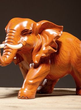 花梨木雕大象摆件一对招财对象实木客厅装饰品风水镇宅红木工艺品