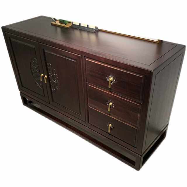 New Chinese style solid wood sideboard modern simple cupboard carved storage cabinet storage cabinet Zen decoration cabinet ebony