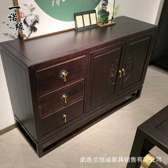 New Chinese style solid wood sideboard modern simple cupboard carved storage cabinet storage cabinet Zen decoration cabinet ebony