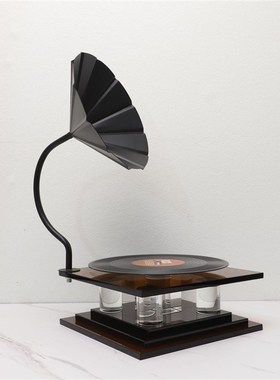 北欧极简轻奢水晶留声机样板房居家客厅桌面酒店软装饰品金属摆件