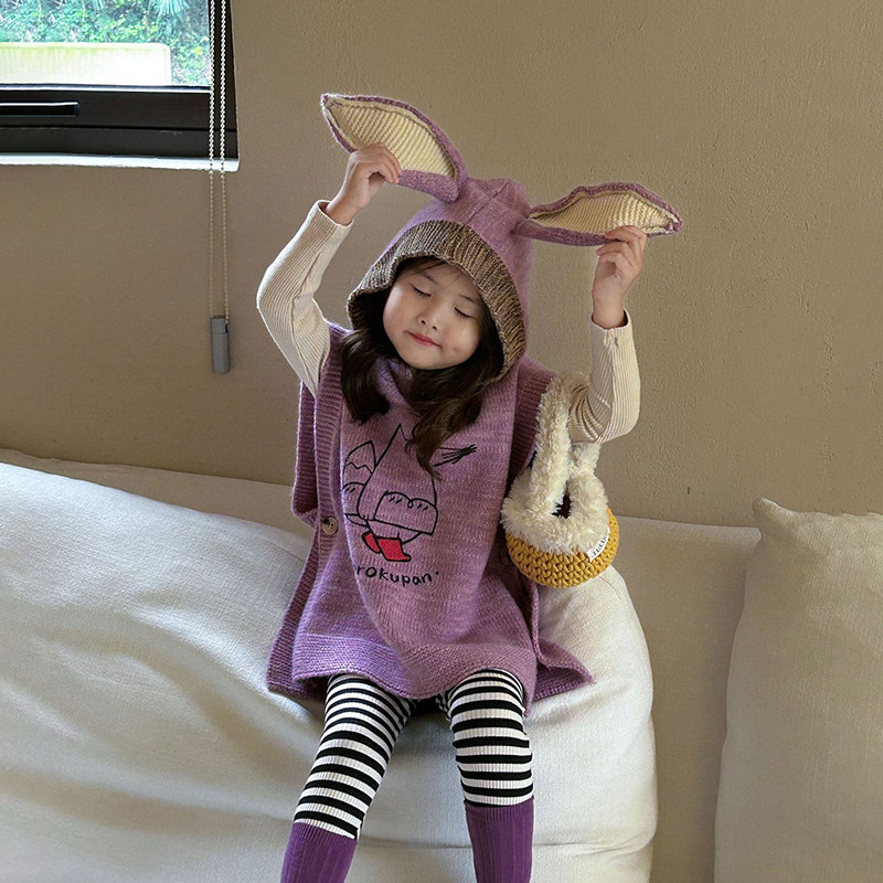 秋季新款童装女童连帽针织马甲打底衫条纹打底裤三件套儿童背心潮,淘宝优惠券,粉丝福利购,淘宝优惠卷